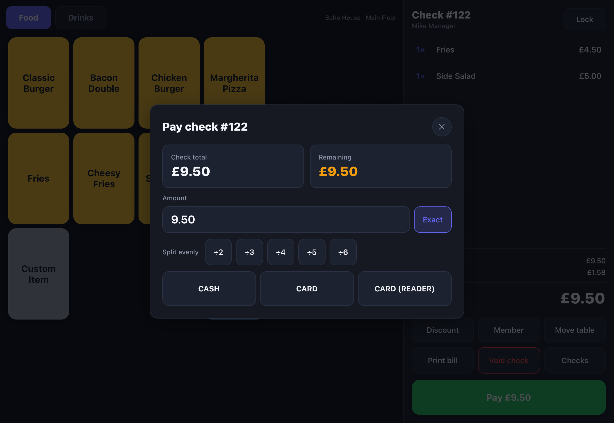 synapse till on iPad — taking payment with splits and tenders